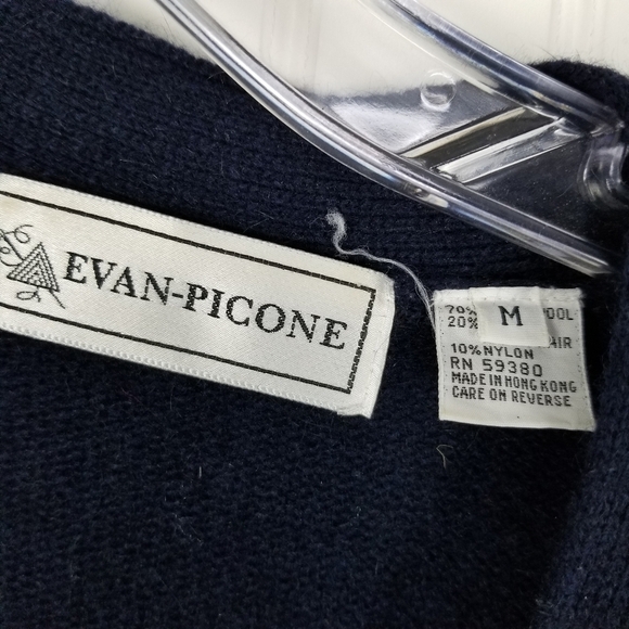 Evan Picone Womens Argyle Lambs Wool Angora Cardigan Sweater Medium Blue Green - Picture 4 of 8